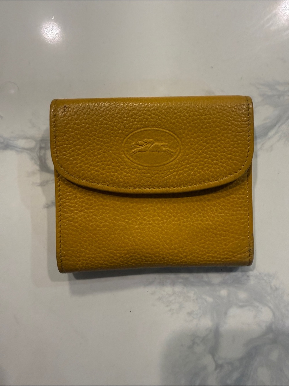 Longchamp Yellow Pebbled Leather Small Wallet